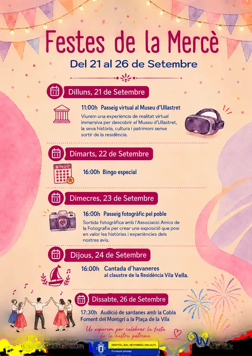 Cartell de les festes de la Mercè que se celebraran a les residències per a la gent gran de Torroella de Montgrí gesrionades per la fundació de l'Hospital Asil de pobres i malalts